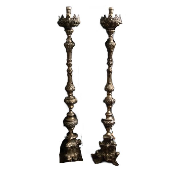 Pair of silver metal candlesticks