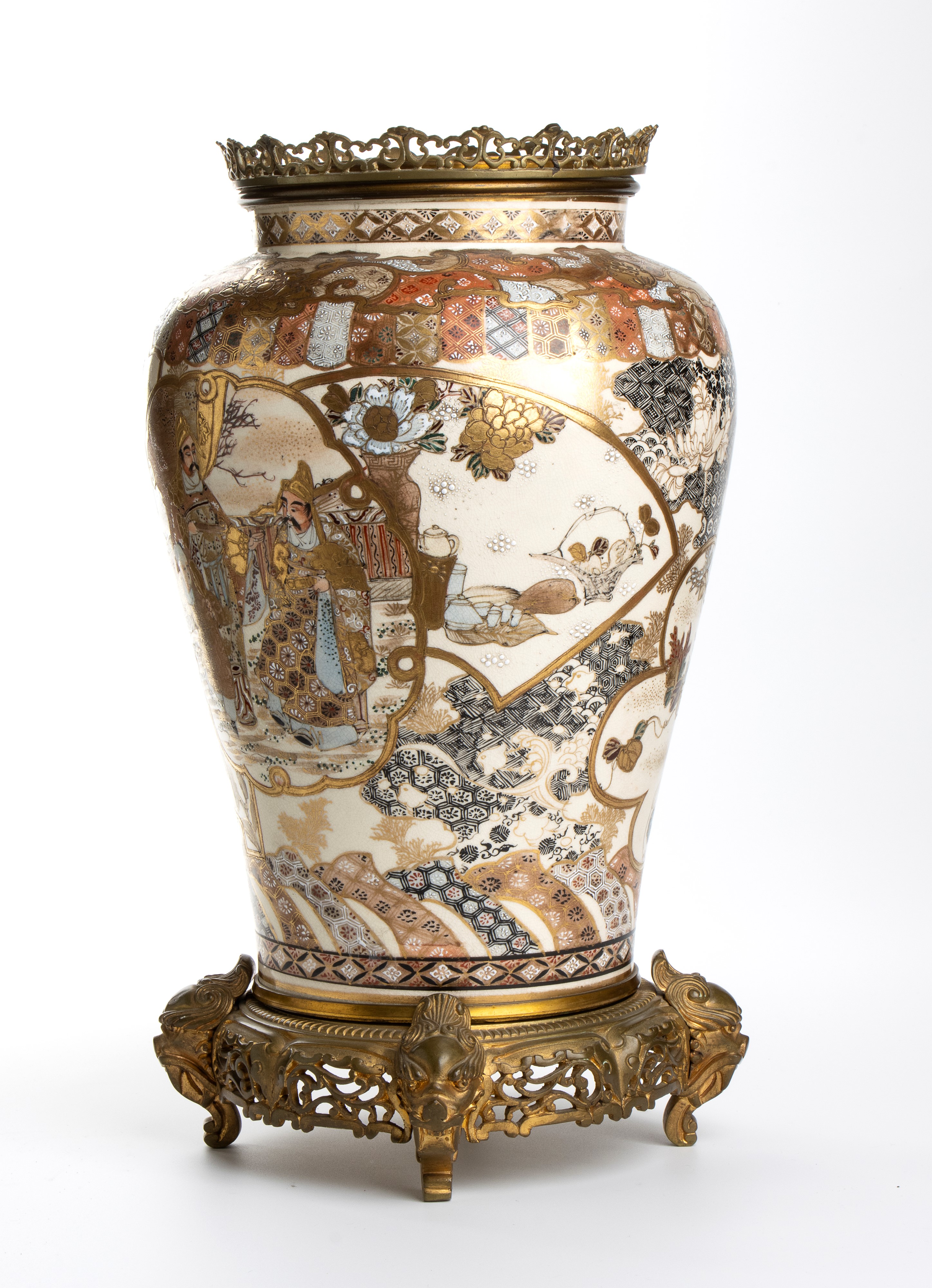 Vaso Giapponese Satsuma Montato su Bronzo Francese