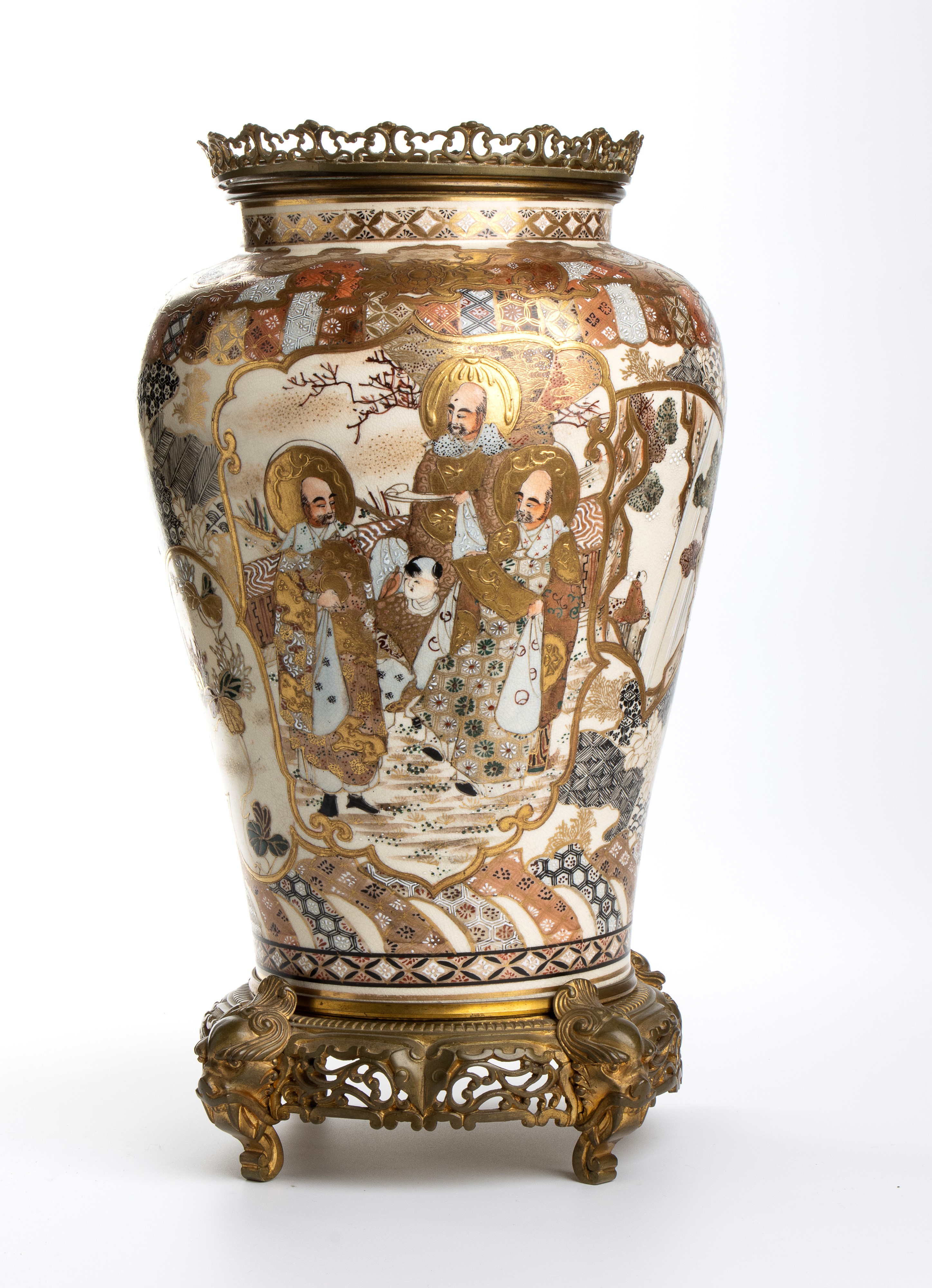 Vaso Giapponese Satsuma Montato su Bronzo Francese