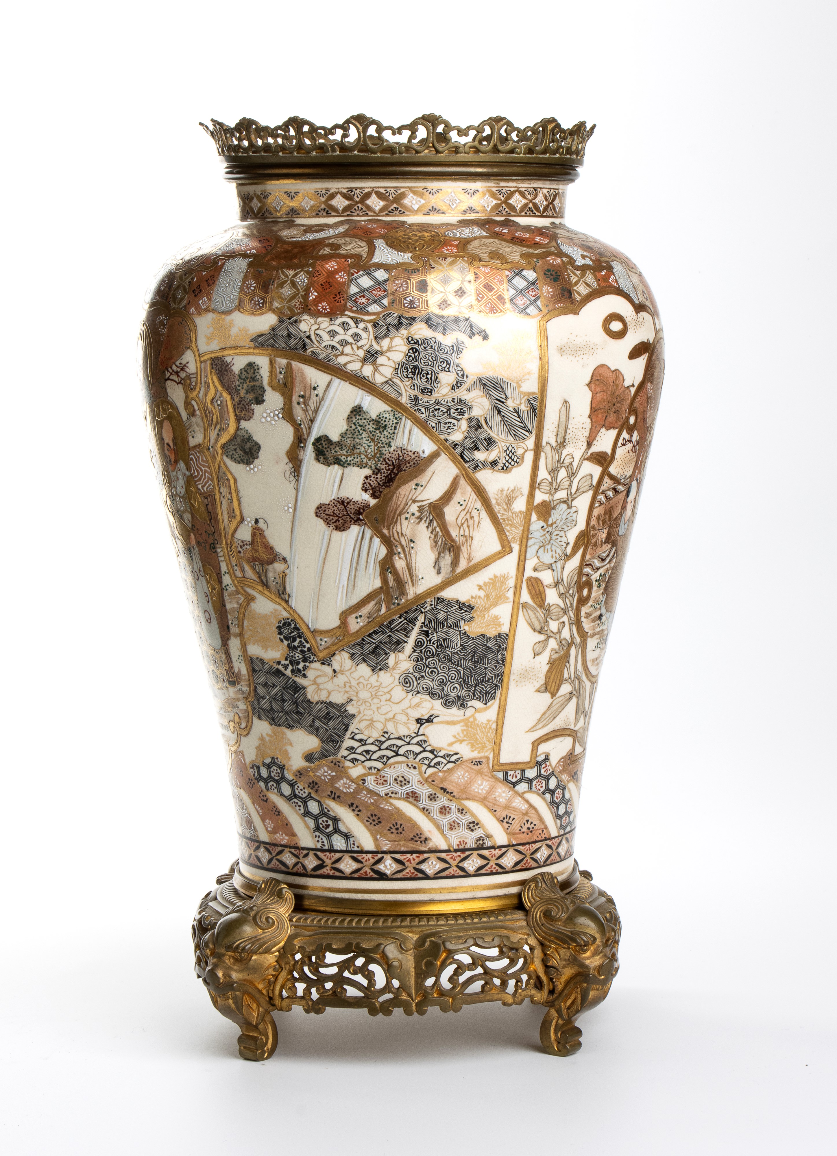 Vaso Giapponese Satsuma Montato su Bronzo Francese