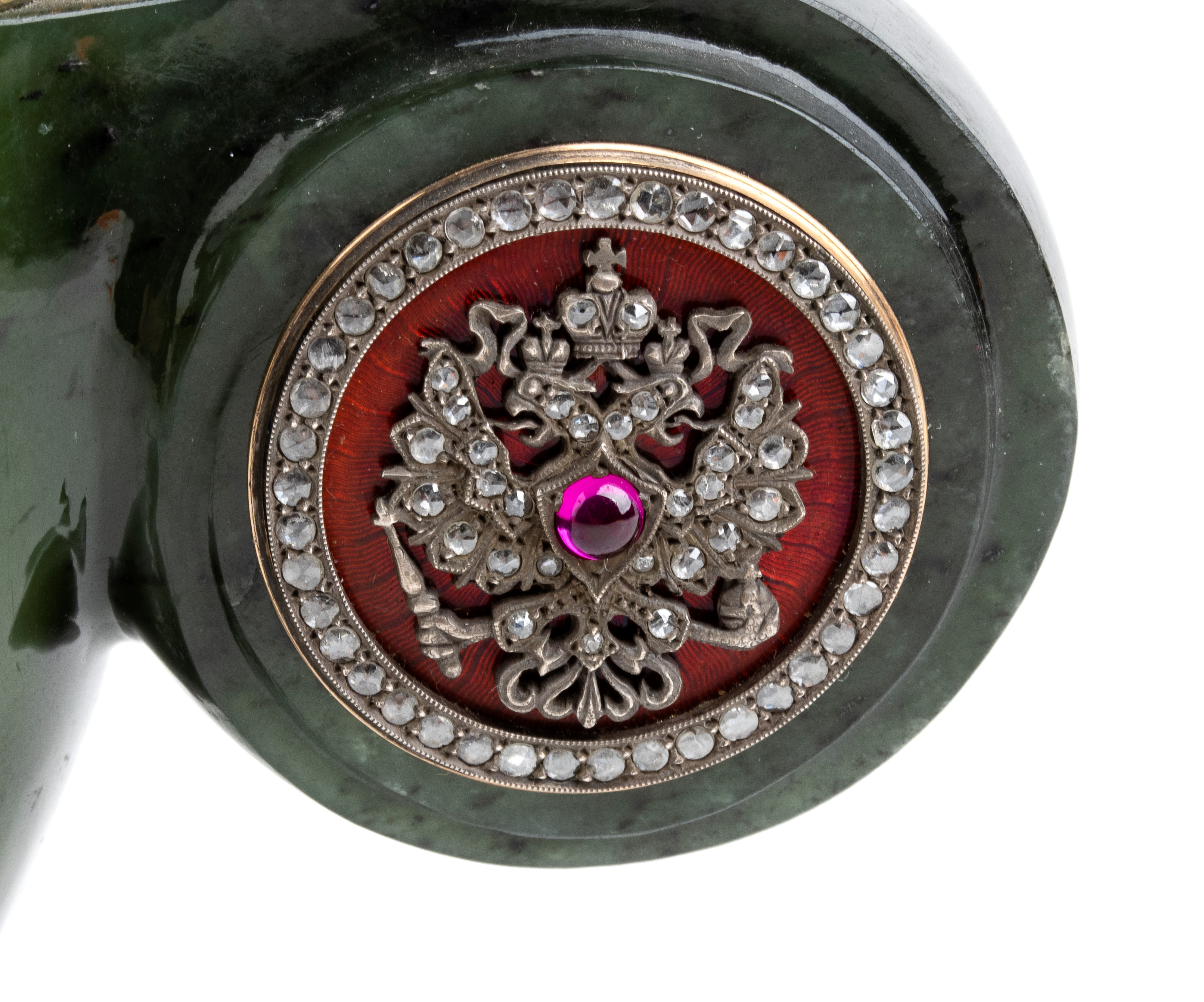 Fabergé Carl - Importante Kovsh in Nefrite e Smalto Guilloché, Firmata Fabergé
