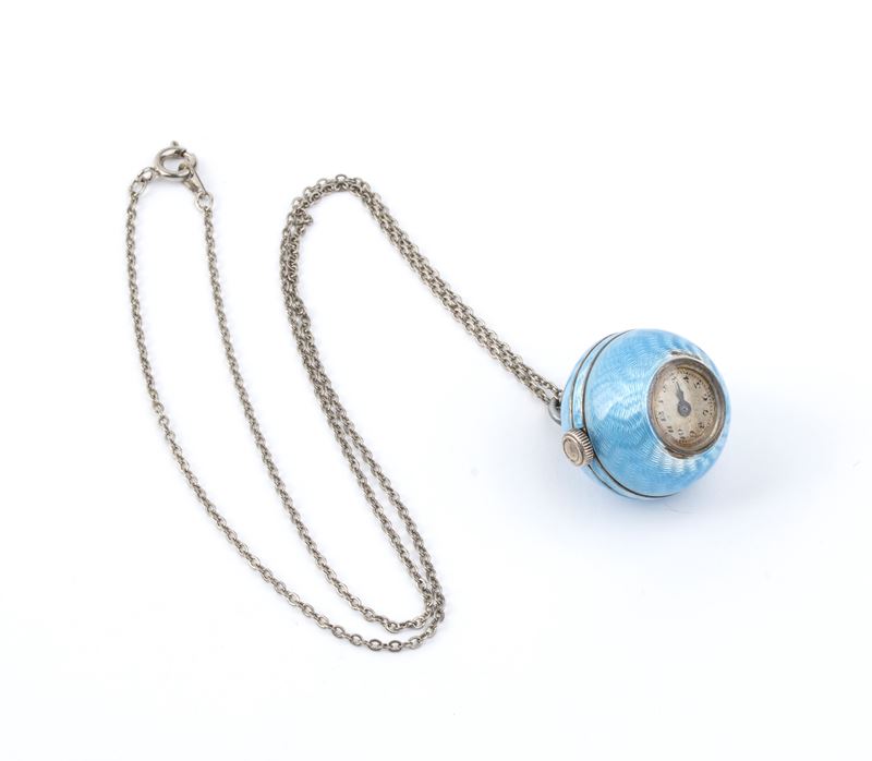 Iuvenia - Orologio da collo Art Déco in argento e smalti