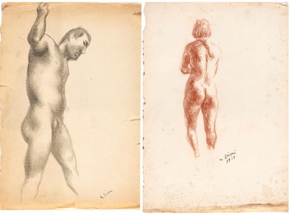 ALBERTO ZIVERI - Lotto di due disegni di nudo 