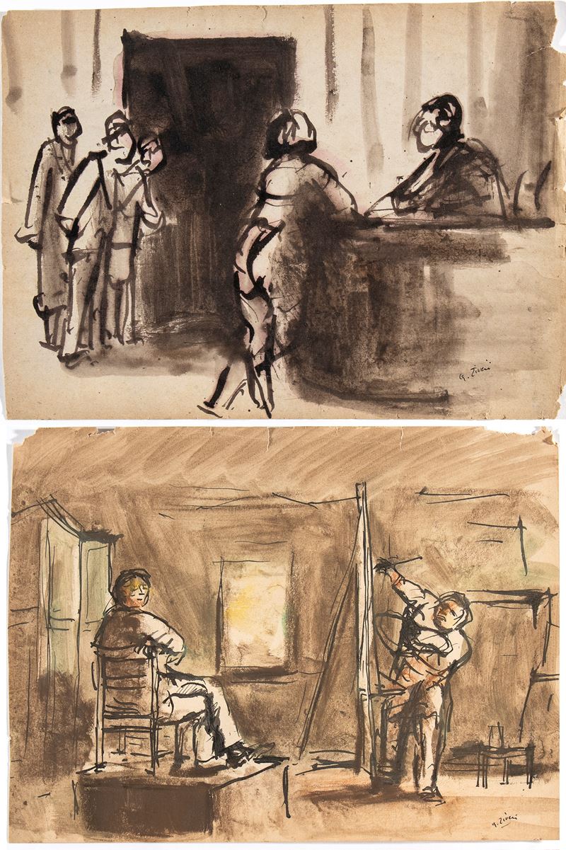 Alberto Ziveri - Lotto di Due Scene di Genere