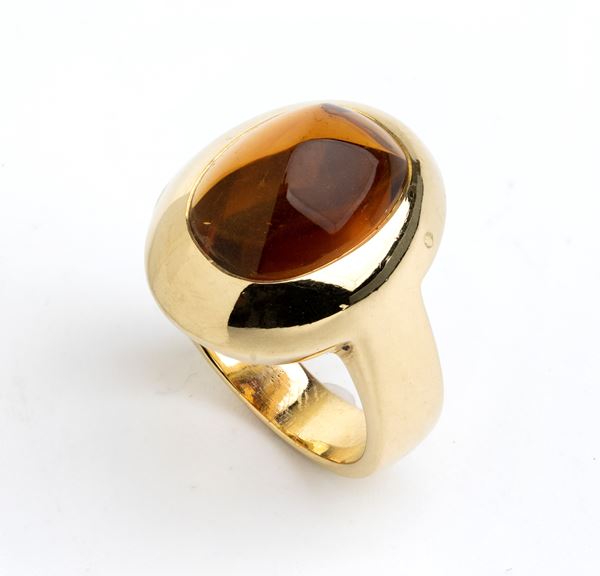 POMELLATO - Citrine quartz gold band ring 