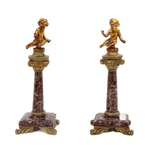 Coppia di putti , trionfi da tavola  (prima metà XX secolo)  - Asta Smart Auction: arredi, dipinti, sculture, argenti e altro a prezzi vantaggiosi - Bertolami Fine Art - Casa d'Aste