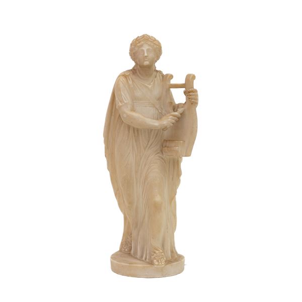 Harp player, sculpture in white marble