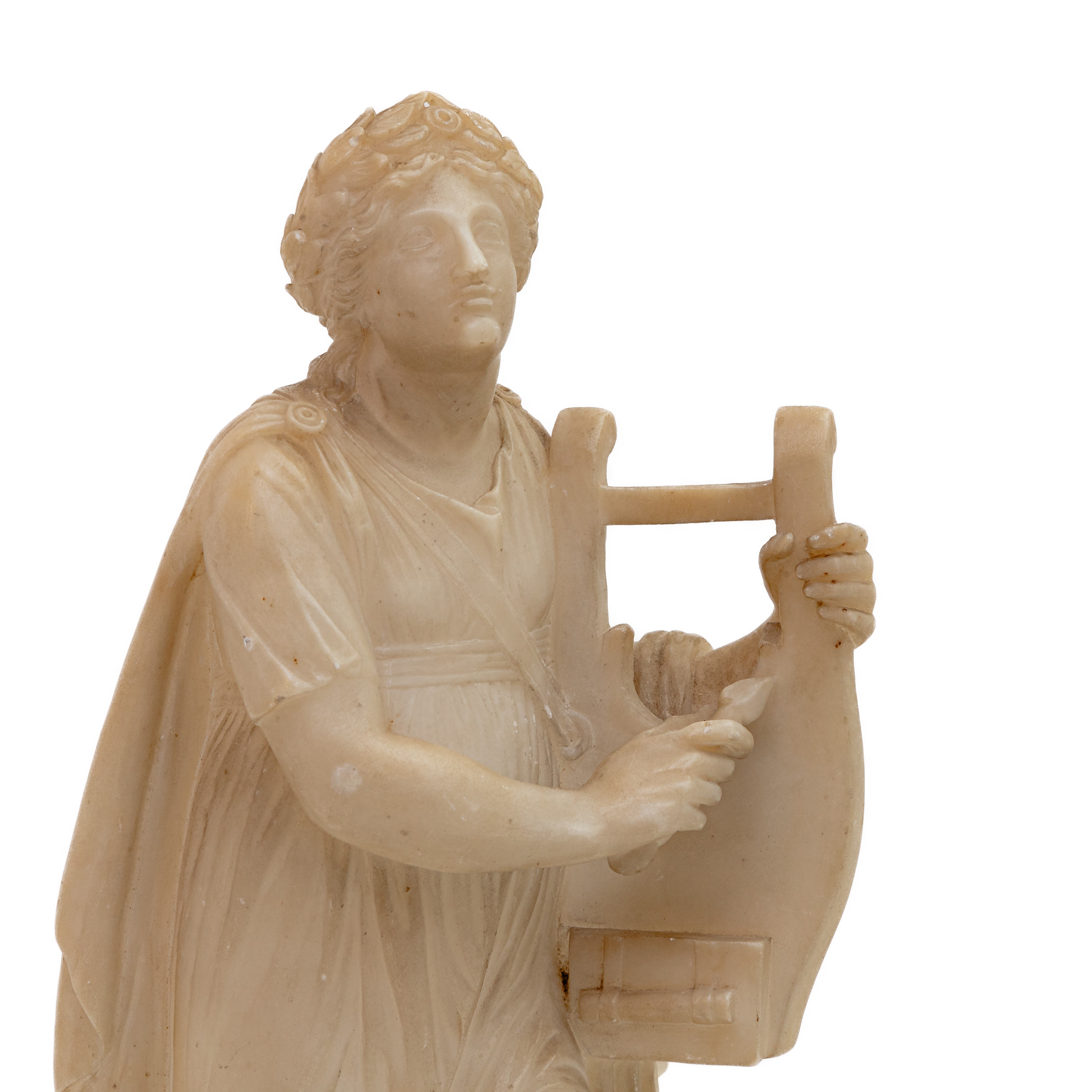 Suonatrice di Arpa, Scultura a Tutto Tondo in Marmo Bianco