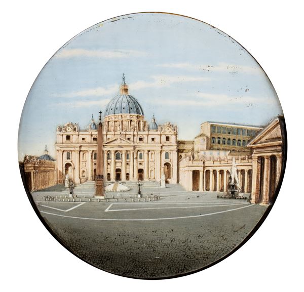 LUIGI BARACCONI - Large plate with view of St. Peter's Basilica