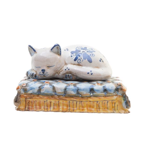 Cat-shaped ceramic sculpture