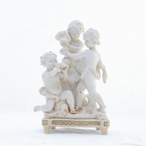 Three children, bisque porcelain group