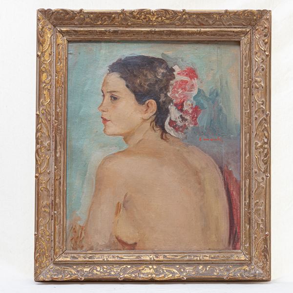 CESARE MONTI : Nudo di donna  - dipinto ad olio su tela - Asta Smart Auction: arredi, dipinti, sculture, argenti e altro a prezzi vantaggiosi - Bertolami Fine Art - Casa d'Aste