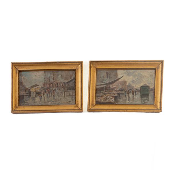 market views  (early 20th century)  - pair of oil paintings on wood - Auction Smart Auction: furniture, paintings, sculptures, silver and more at affordable prices - Bertolami Fine Art - Casa d'Aste