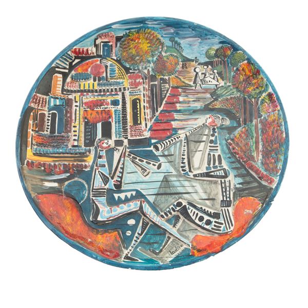 Full-bottomed plate in polychrome ceramic