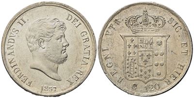 Napoli. Regno delle Due Sicilie. Ferdinando II di Borbone (1830-1859). Piastra da 120 Grana 1857....