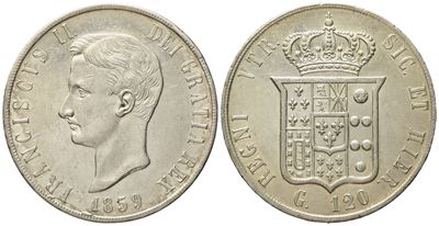 Napoli. Regno delle Due Sicilie. Francesco II di Borbone (1859-1860). Piastra da 120 Grana 1859. ...