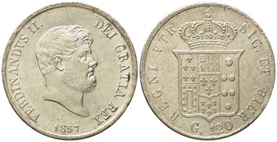 Napoli. Regno delle Due Sicilie. Ferdinando II di Borbone (1830-1859). Piastra da 120 Grana 1857....