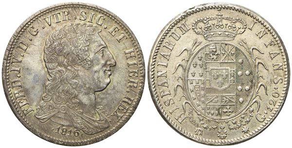 NAPOLI. Regno di Napoli. Ferdinando IV di Borbone (1815-1816 - III periodo). Piastra da 120 grana 1816. Ag (27,54 g; 37,2 mm)