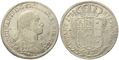 Napoli. Regno di Napoli. Ferdinando IV di Borbone (1759-1799 i Periodo). Piastra da 120 Grana 178...