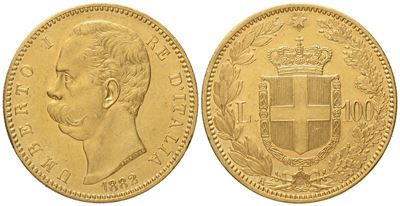 Regno D'italia. Umberto i (1878-1900). 100 Lire 1882. Au (32,25 G; 34,9 MM)