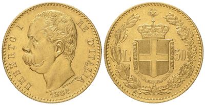 Regno D'italia. Umberto i (1878-1900). 50 Lire 1884. Au (16,11 G; 27,9 MM)