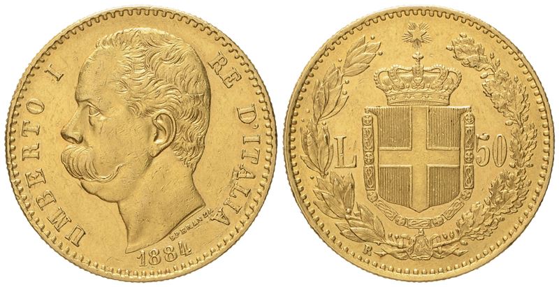 Regno D'italia. Umberto i (1878-1900). 50 Lire 1884. Au (16,11 G; 27,9 MM)