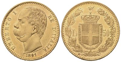 Regno D'italia. Umberto i (1878-1900). 50 Lire 1891. Au (16,16 G; 28 MM)