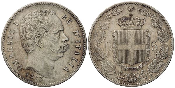 REGNO D'ITALIA. Umberto I (1878-1900). 5 Lire 1878. Ag (25 g; 36,8 mm)  - Asta Monete e medaglie medievali e moderne italiane ed estere - Bertolami Fine Art - Casa d'Aste