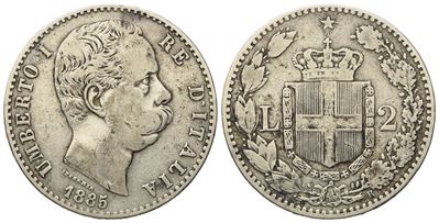 Regno D'italia. Umberto i (1878-1900). 2 Lire 1885. Ag (9,78 G; 26,8 MM)