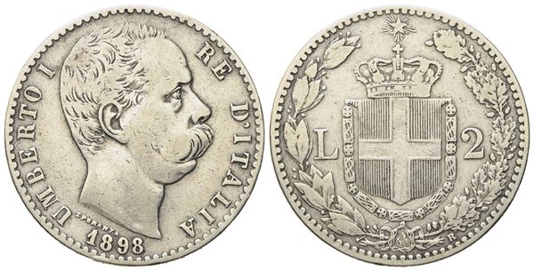 REGNO D'ITALIA. Umberto I (1878-1900). 2 Lire 1898. Ag (9,78 g; 27 mm)  - Auction Modern Coins - Bertolami Fine Art - Casa d'Aste