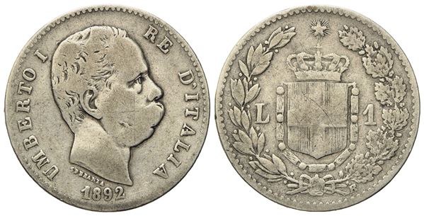 REGNO D'ITALIA. Umberto I (1878-1900). 1 Lira 1892. Ag (4,83 g; 22,8 mm)  - Auction Modern Coins - Bertolami Fine Art - Casa d'Aste