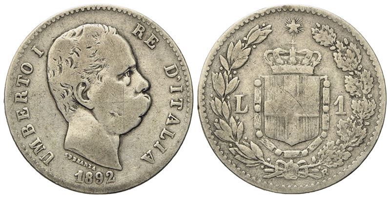 Regno D'italia. Umberto i (1878-1900). 1 Lira 1892. Ag (4,83 G; 22,8 MM)