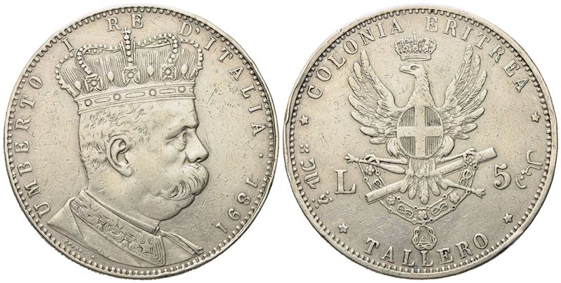 Regno D'italia. Colonia Eritrea. Umberto i (1890-1896). 5 Lire - Tallero 1891. Ag (28 G; 40,3 MM)