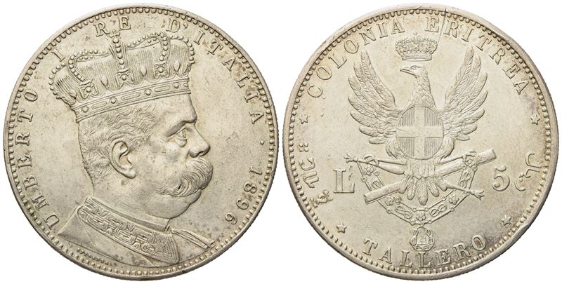 Regno D'italia. Colonia Eritrea. Umberto i (1890-1896). 5 Lire - Tallero 1896. Ag (27,94 G; 40,5 ...