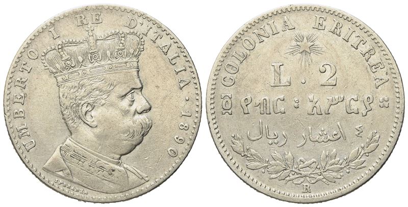 Regno D'italia. Colonia Eritrea. Umberto i (1890-1896). 2 Lire - 4/10 di Tallero 1890. Ag (10 G; ...