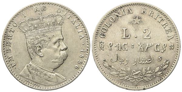 REGNO D'ITALIA. Colonia Eritrea. Umberto I (1890-1896). 2 Lire - 4/10 Tallero 1896. Ag (10 g; 27,2 mm)  - Auction Modern Coins - Bertolami Fine Art - Casa d'Aste