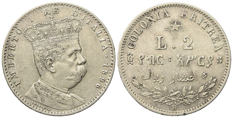 Regno D'italia. Colonia Eritrea. Umberto i (1890-1896). 2 Lire - 4/10 Tallero 1896. Ag (10 G; 27,...