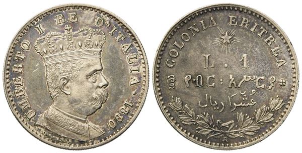 REGNO D'ITALIA. Colonia Eritrea. Umberto I (1890-1896). 1 Lira - 2/10 Tallero 1890. Ag (4,97 g; 23,1 mm)