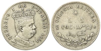 Regno D'italia. Colonia Eritrea. Umberto i (1890-1896). 1 Lira - 2/10 Tallero 1891. Ag (4,87 G; 2...