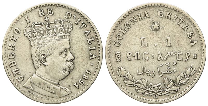 Regno D'italia. Colonia Eritrea. Umberto i (1890-1896). 1 Lira - 2/10 Tallero 1891. Ag (4,87 G; 2...