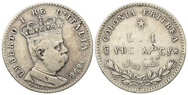 REGNO D'ITALIA. Colonia Eritrea. Umberto I (1890-1896). 1 Lira - 2/10 Tallero 1896. Ag (4,94 g; 23 mm)  - Auction Modern Coins - Bertolami Fine Art - Casa d'Aste