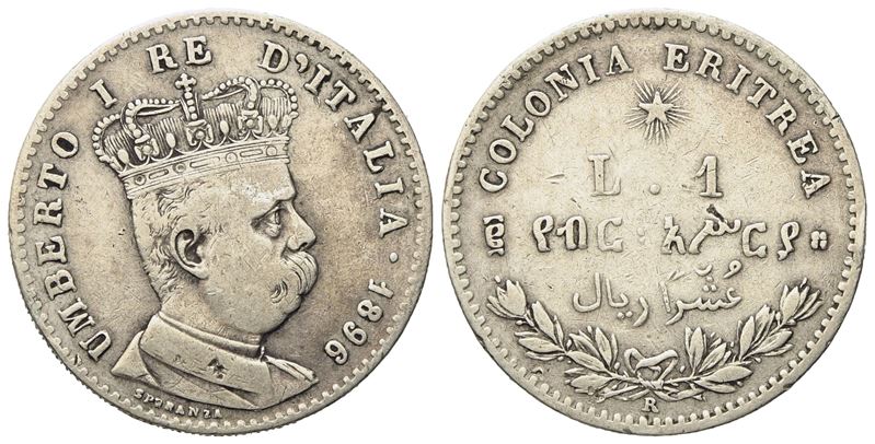 Regno D'italia. Colonia Eritrea. Umberto i (1890-1896). 1 Lira - 2/10 Tallero 1896. Ag (4,94 G; 2...