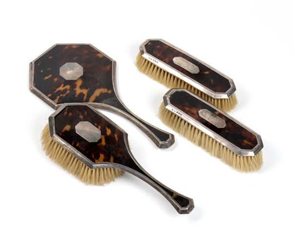 Solomon Blanckensee &amp; Son Ltd - English sterling silver and tortoiseshell toilet set