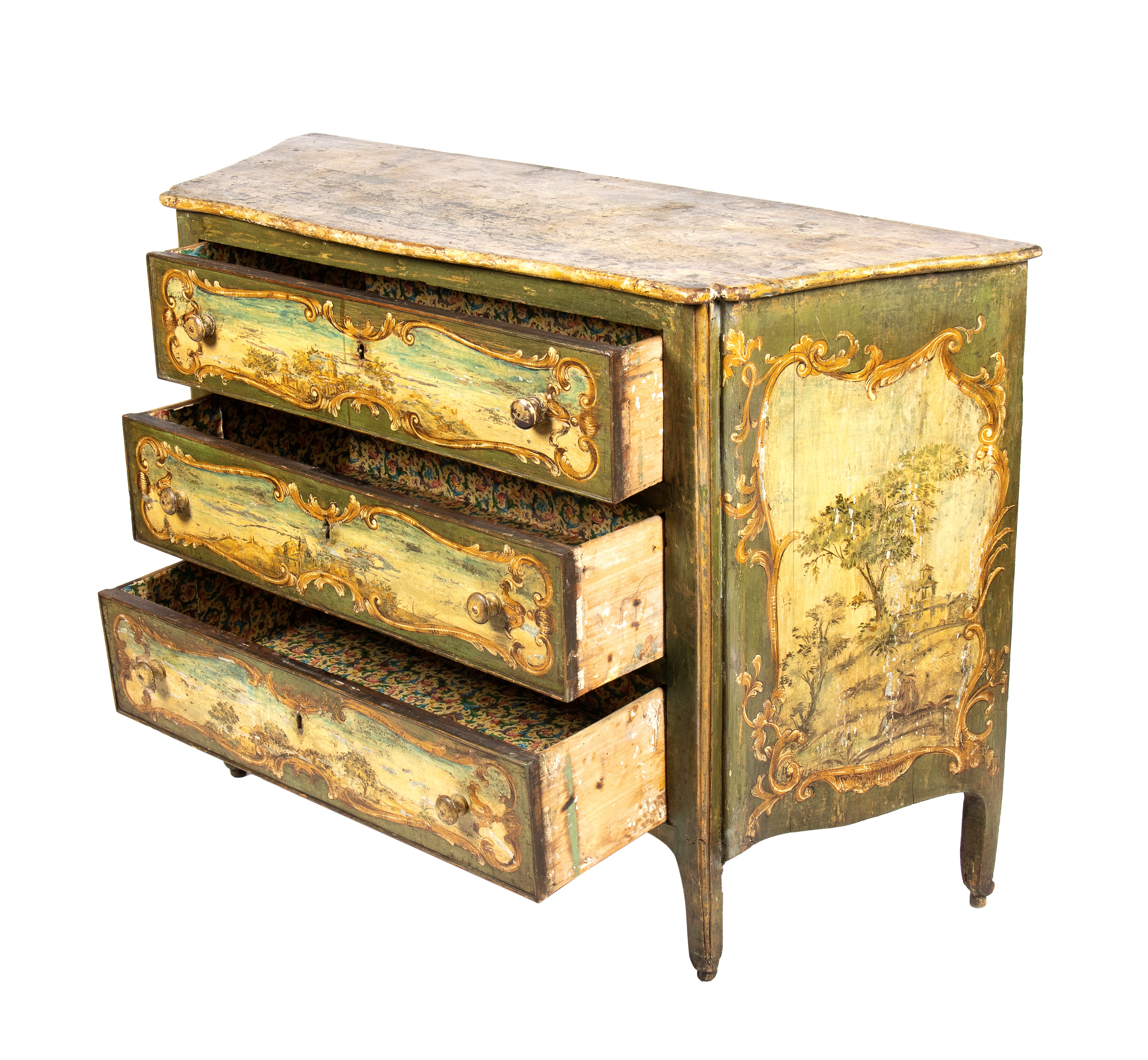 Comò italiano laccato Luigi XV