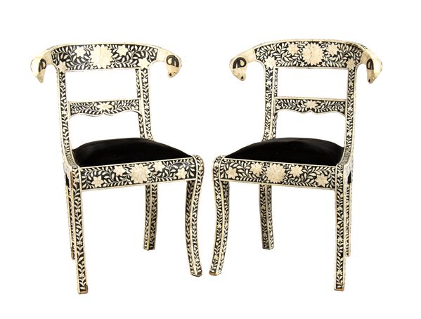 Pair of Anglo-indian ebony and bone chairs