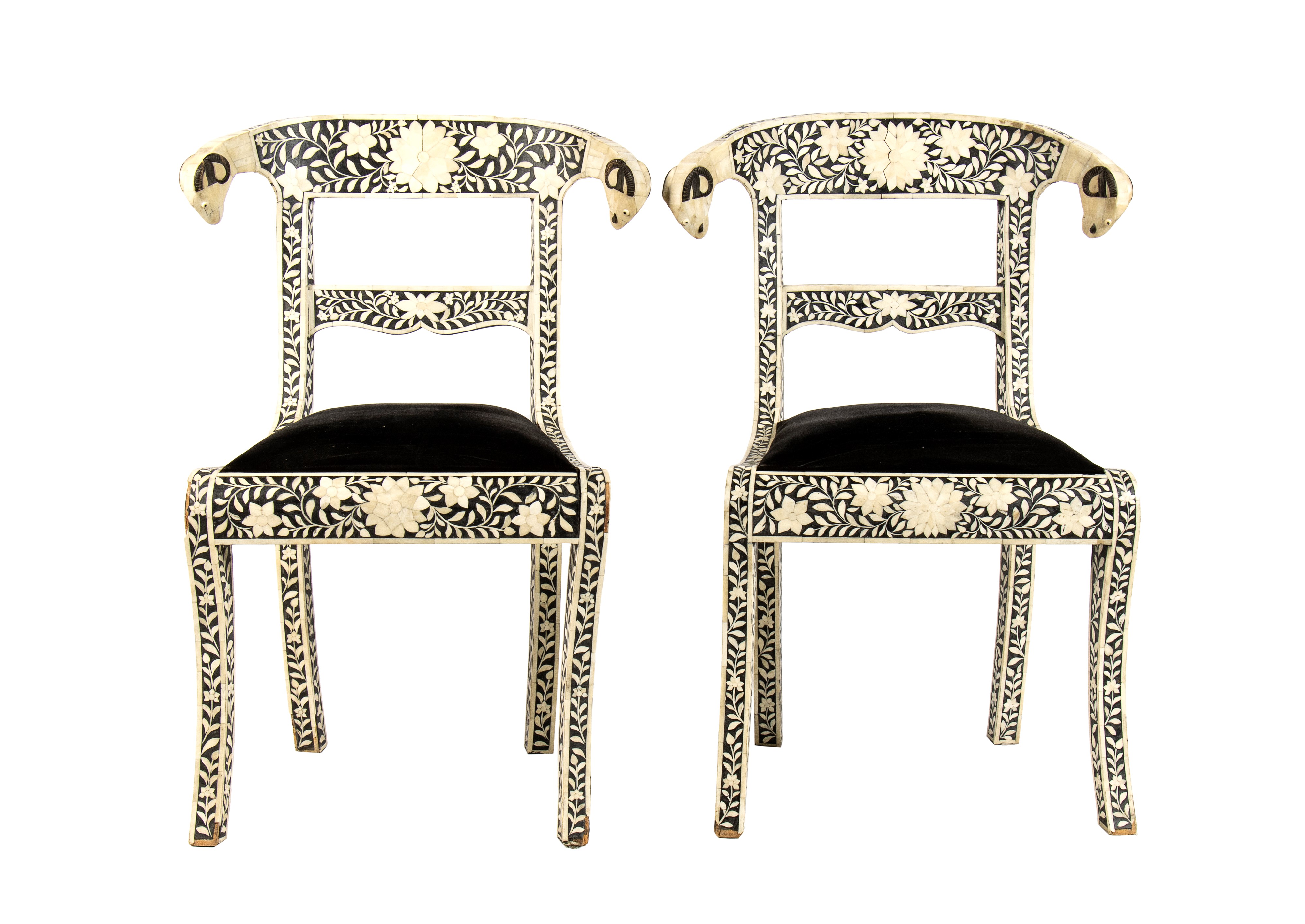 Coppia di Sedie Anglo-indiane in Ebano e Osso