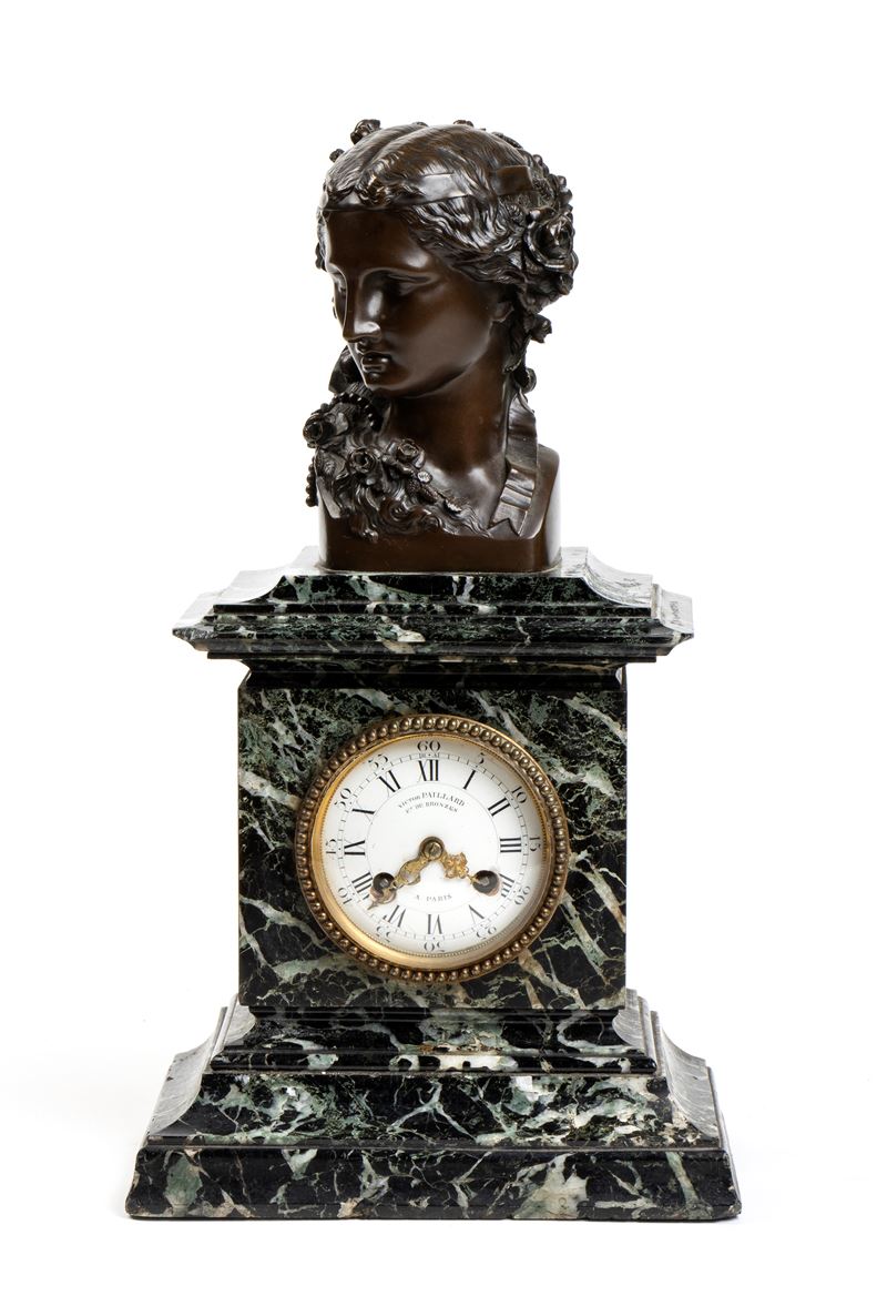 Victor Paillard - Orologio da Appoggio Francese in Bronzo e Marmo