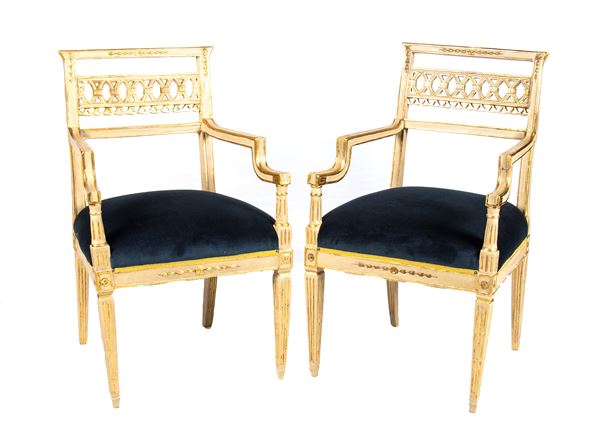 Pair of Venetian lacquered armchairs, Louis XVI 