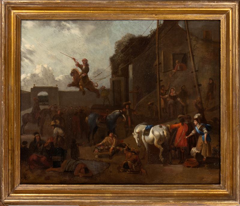 Jan Miel - Festa in villaggio, olio su tela (Fiandre, XVII secolo)