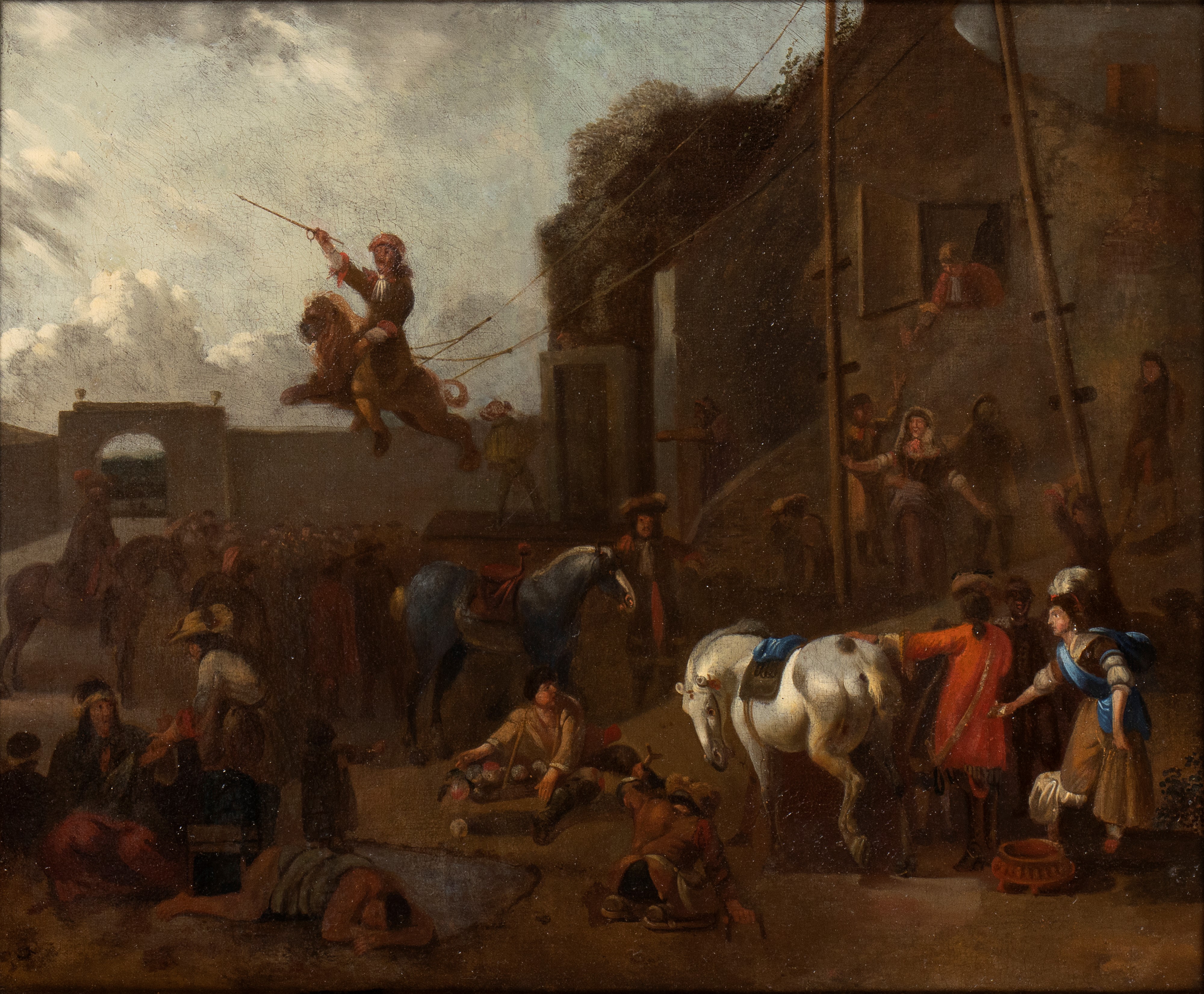 Jan Miel - Festa in villaggio, olio su tela (Fiandre, XVII secolo)